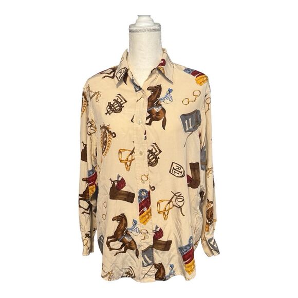 Lauren Ralph Lauren Tops - Lauren Ralph Lauren Size 10 Equestrian Horse Show Race 100% Silk Blouse Shirt